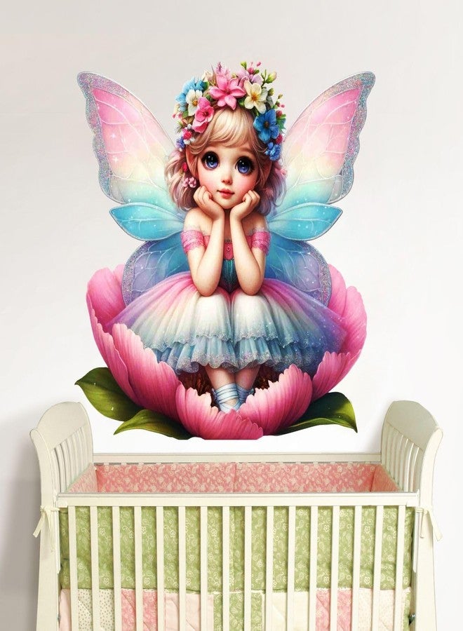 Sticker Studio ملصق حائط من الفينيل PVC بتصميم جنية صغيرة مع فراشات من Sticker Studio - مثالي لغرفة المعيشة، غرفة النوم، الردهة، غرفة الأطفال، غرفة اللعب (المقاس - 38 سم × 38 سم) - Image 2
